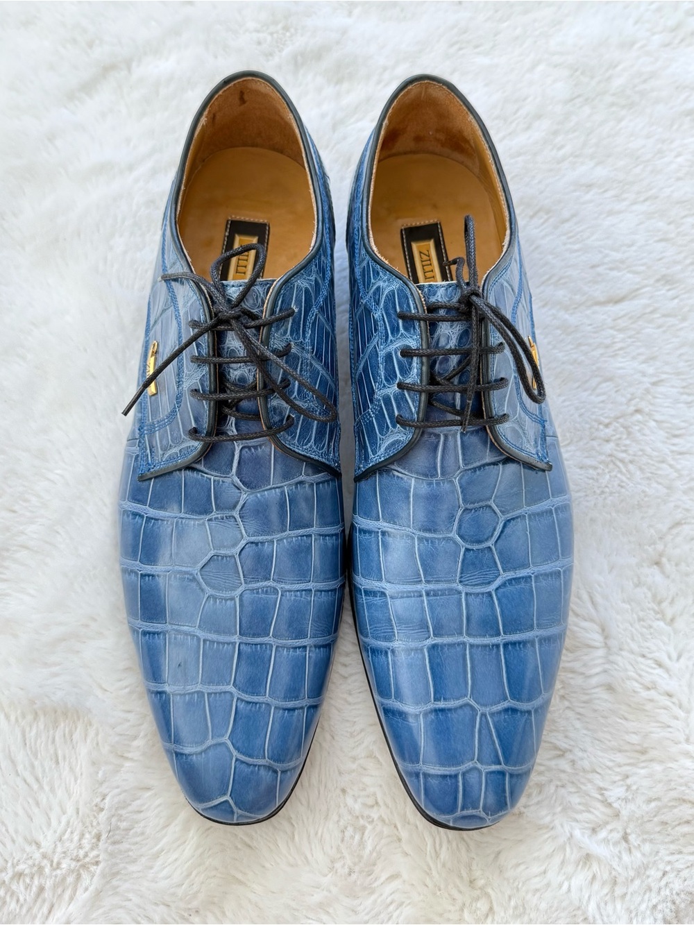 Zilli men blue full crocodile skin derbies size 44 EU or 11 US Retail 4500$